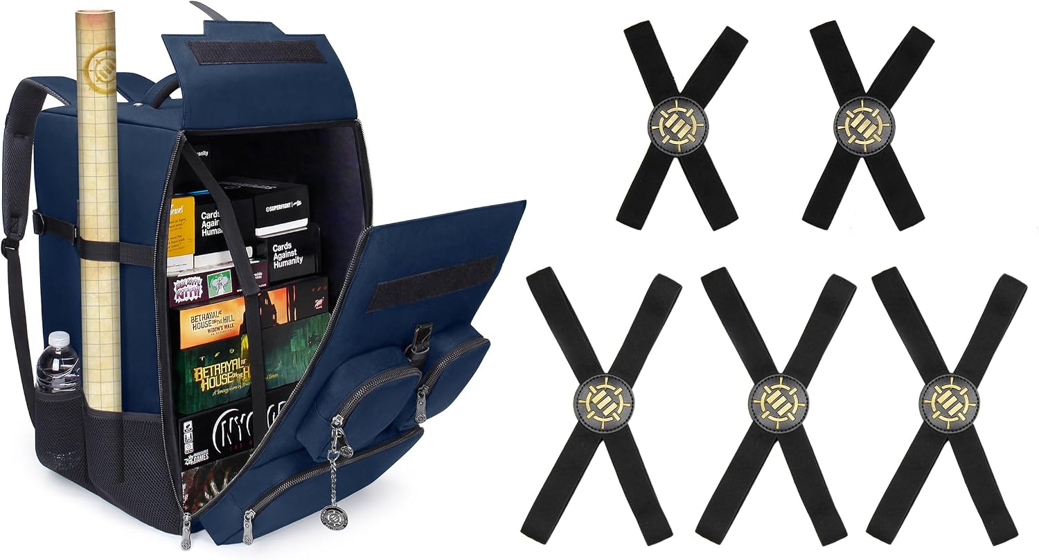 ENHANCE Tabletop Board Game Backpack (Dragon Blue) + Board Game Bands - Bundle