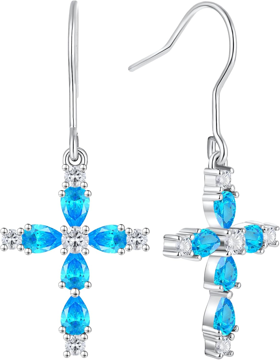 YL 925 Sterling Silver Cross Dangle Earrings Halo Birthstone Hook Earrings Religious Jewelry for Women