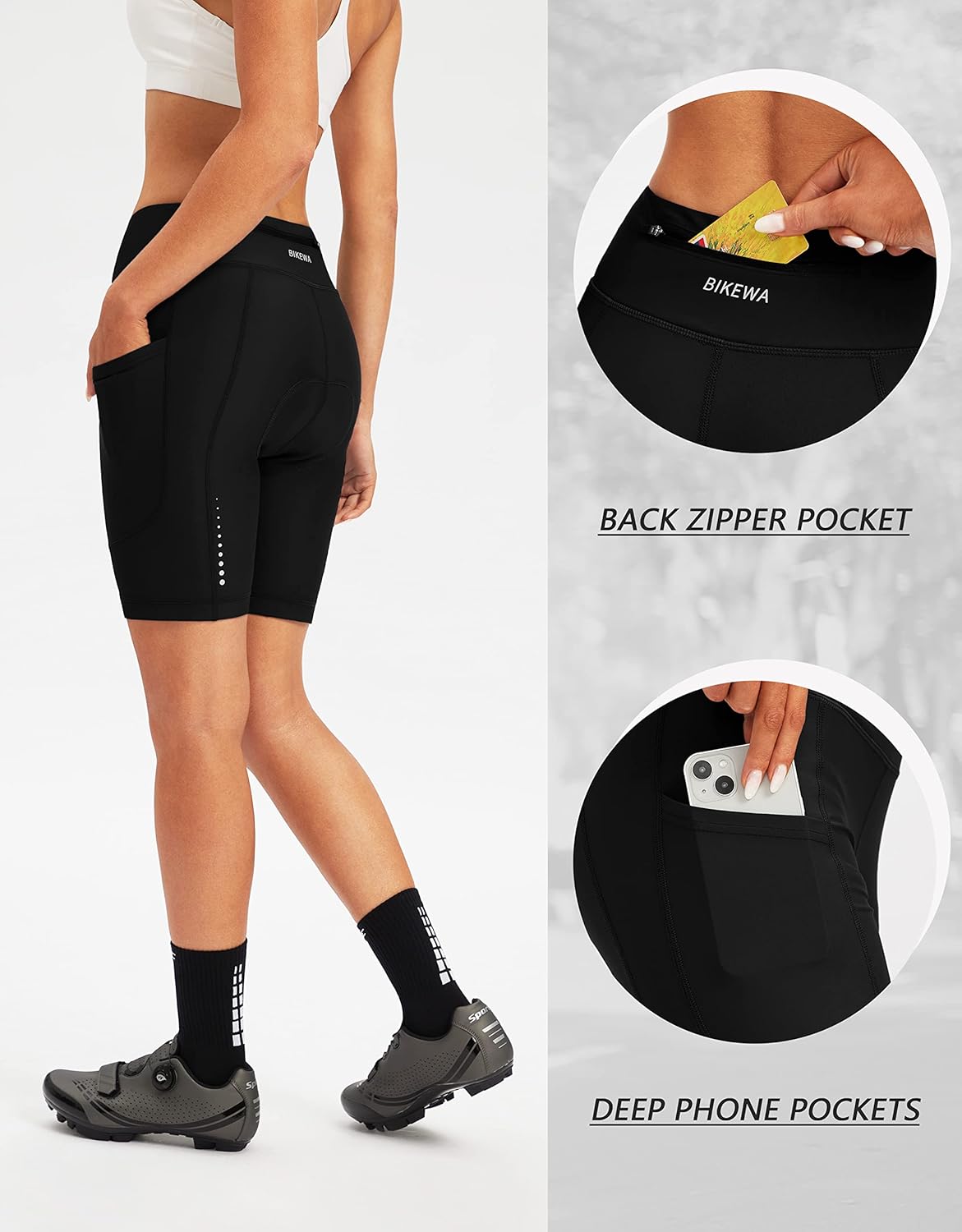 Bikewa Women's 4D Padded Bike Shorts Cycling Riding Road Biking Bicycle Cycle Shorts for Women Zipper Pockets - Image 3