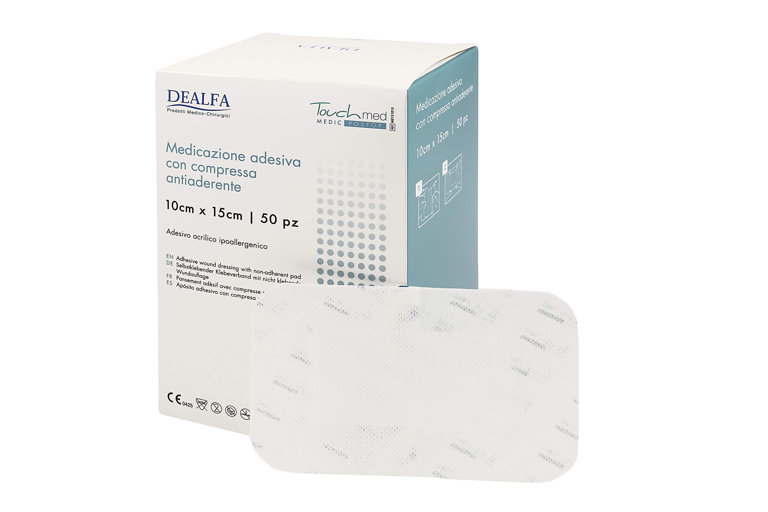 TOUCHMED Cerotto Adesivo Sterile in TNT con Compressa Antiaderente - 10x15 cm - Traspirante e Assorbente - Ottima Adesività - Monouso - Confezione da 50 Pezzi