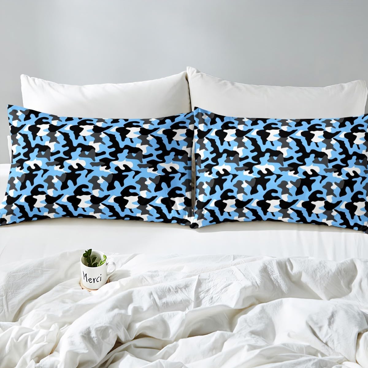 Camoflage Duvet Cover Set Toddler Size,Camo Army Military Style Bedding Set,Boys Girls Room Decor,Wild Rustic Farmhouse Hunting Cabin Comforter Cover,Blue Black Quilt Cover,1 Pillowcase(No Filler)