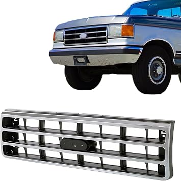 CarPartsDepot Front Chrome Shell Grille Assembly Grill With Dark Argent Insert Compatible With Ford Bronco F-350 SUV Extended Standard Crew Cab & Chassis Pickup 1989-1991 E9TZ8200A FO1200141