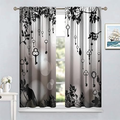 Miniatura 10 de Cortinas góticas de cuervo, pájaros negros, decoración de cuervo, tratamiento de ventana para sala de estar, cuervo negro con alas oscuras, 2
