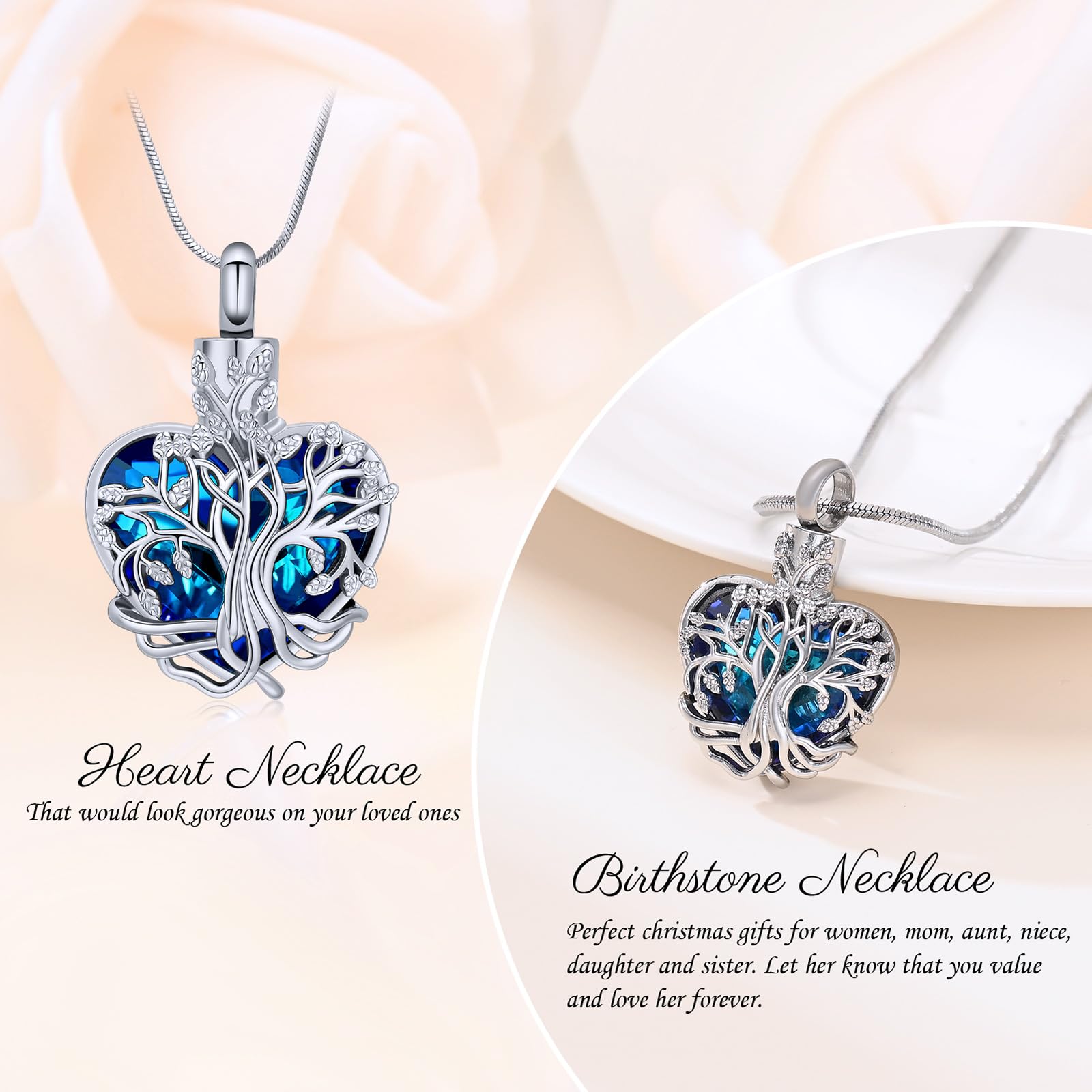 VCCWYQK Heart Tree of Life Urn Necklace for Ashes for Women Stainless Steel Cremation Jewelry Memorial Keepsake Gift for Ash of Loved One (F-1) - Image 4