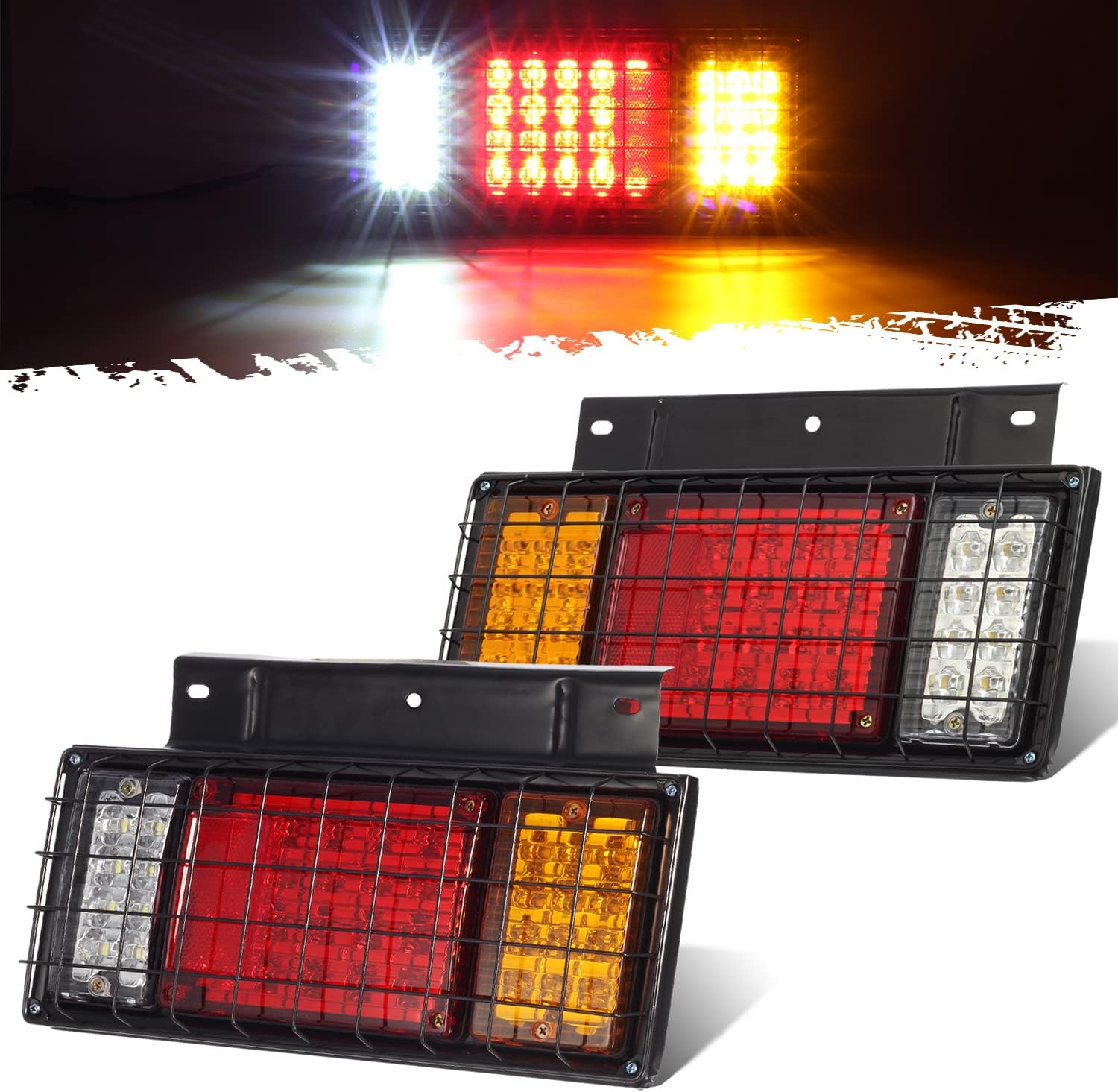 Partsam 2Pcs LED Truck Trailer Tail Lights Bar Kit 40 LED w Iron Net Protection Replacement for W Series/Compatible with Isuzu Elf Truck NPR NPR-HD NKR NHR NRR FSR FRR 1984- Taillight Assembly
