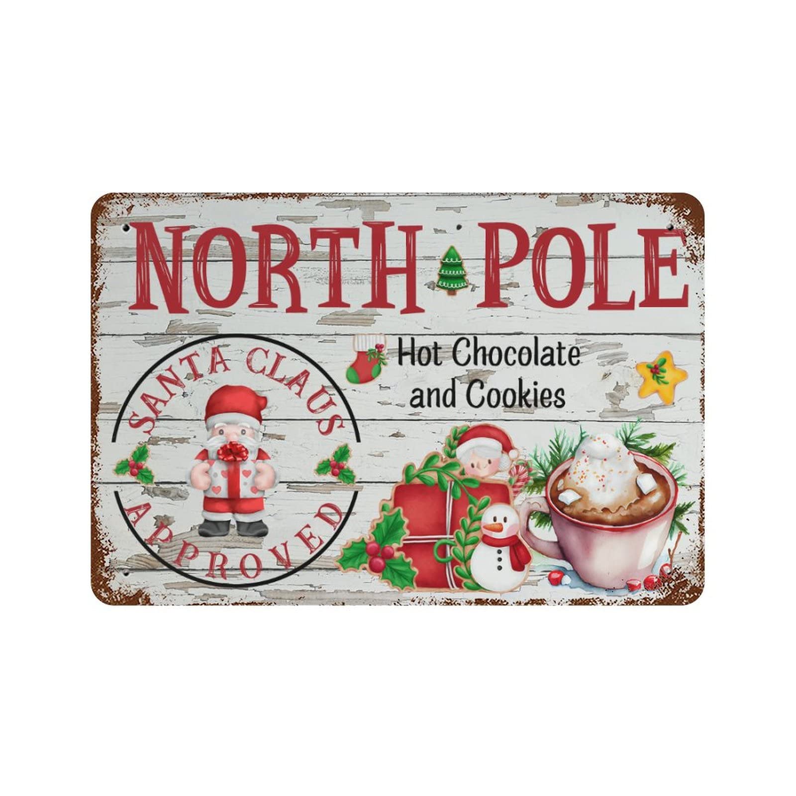 Plaque en métal Santa's Hot Cocoa vintage déco cuisine et bar 30x45cm