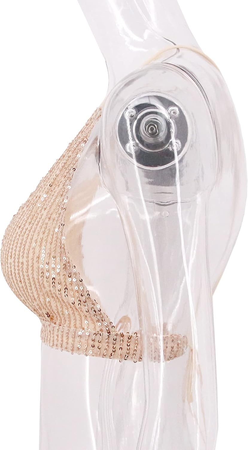 Women’s Sexy Sequin Crop Top V Neck Bandage Tank Top Bustier Cami Dance Bra Top for Club Rave - Image 3