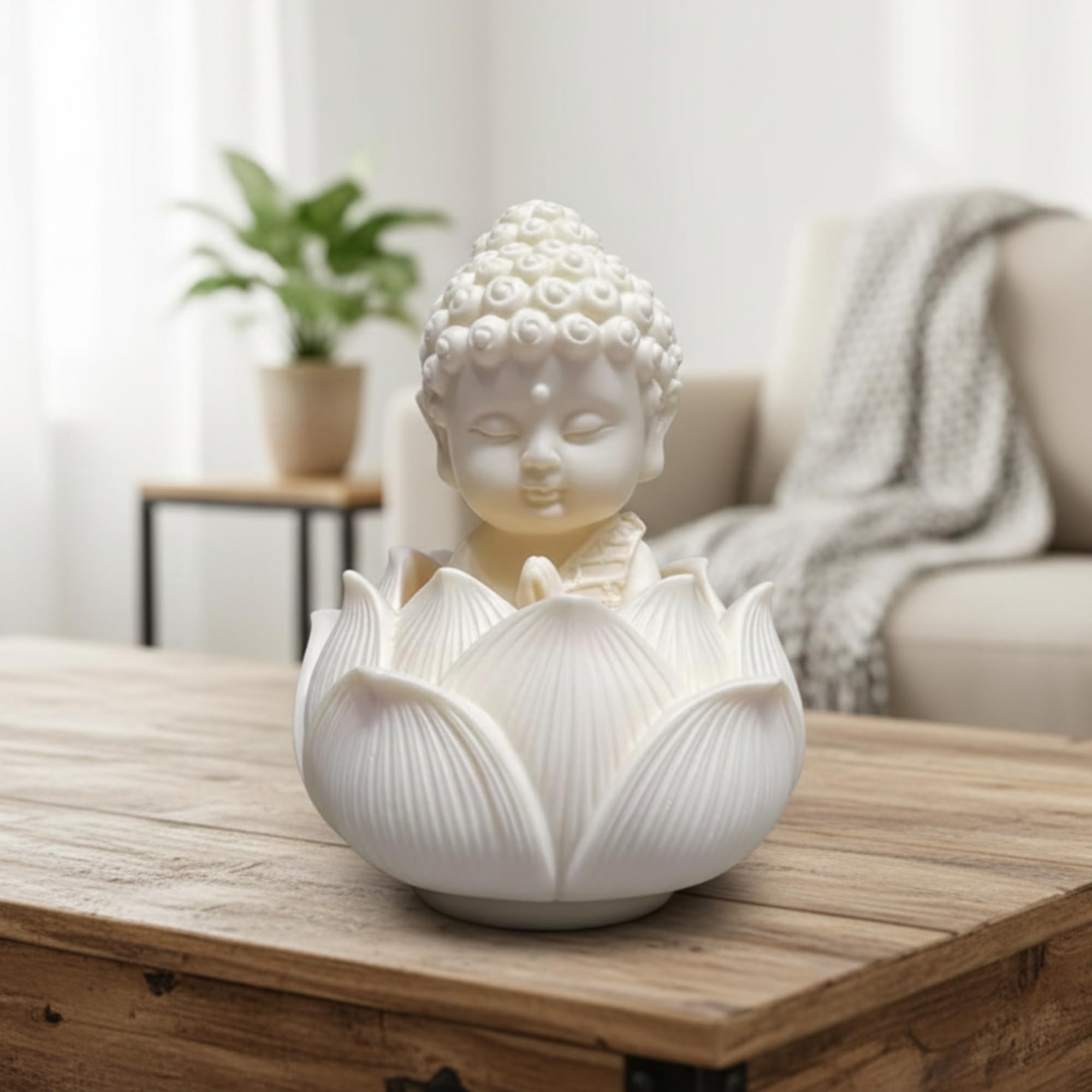 eCraftIndia White Lotus Baby Buddha Statue Showpiece for Home Décor | Living Room, Bedroom, Office & Car Dashboard-image-40