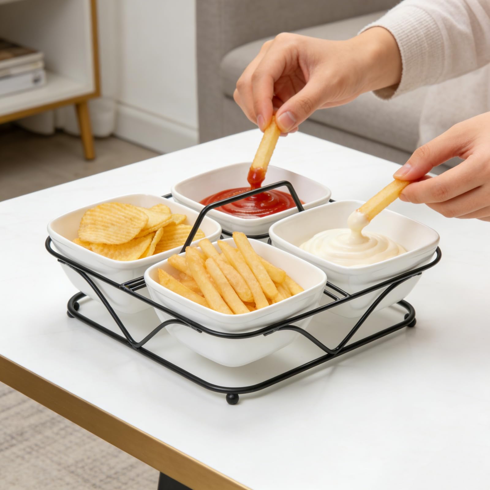 3 Pieces Square Bowl Chip & Dip Serving Set, 7 OZ Ceramic - View #9