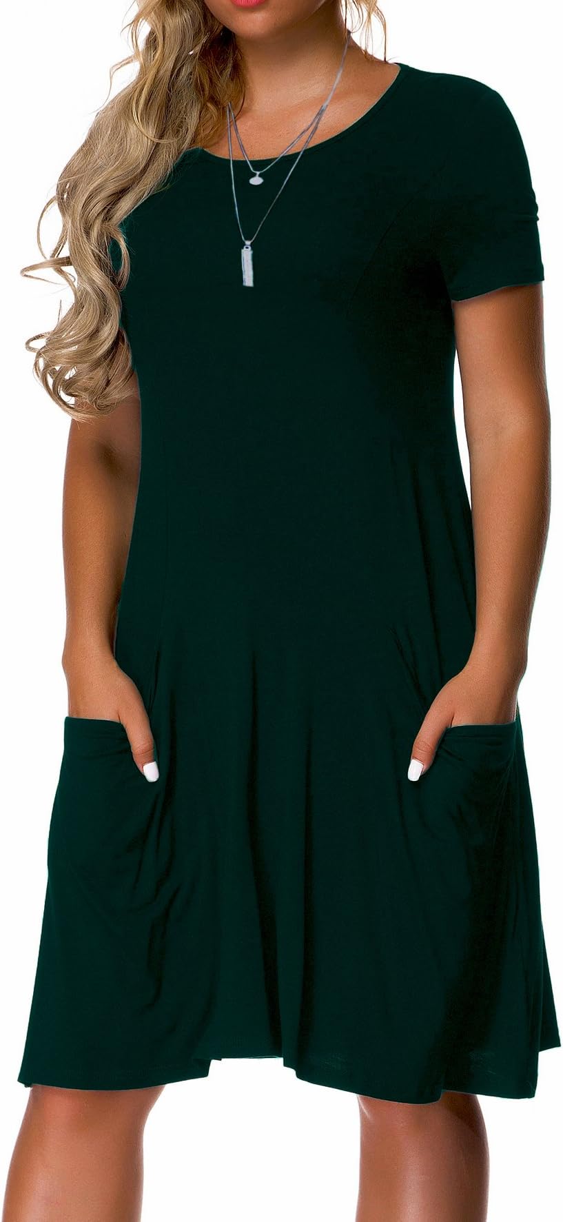 VOIANLIMO Women's Plus Size Casual Loose T Shirt Mini Dress with Pockets (1X Plus, 5-Dark Green)