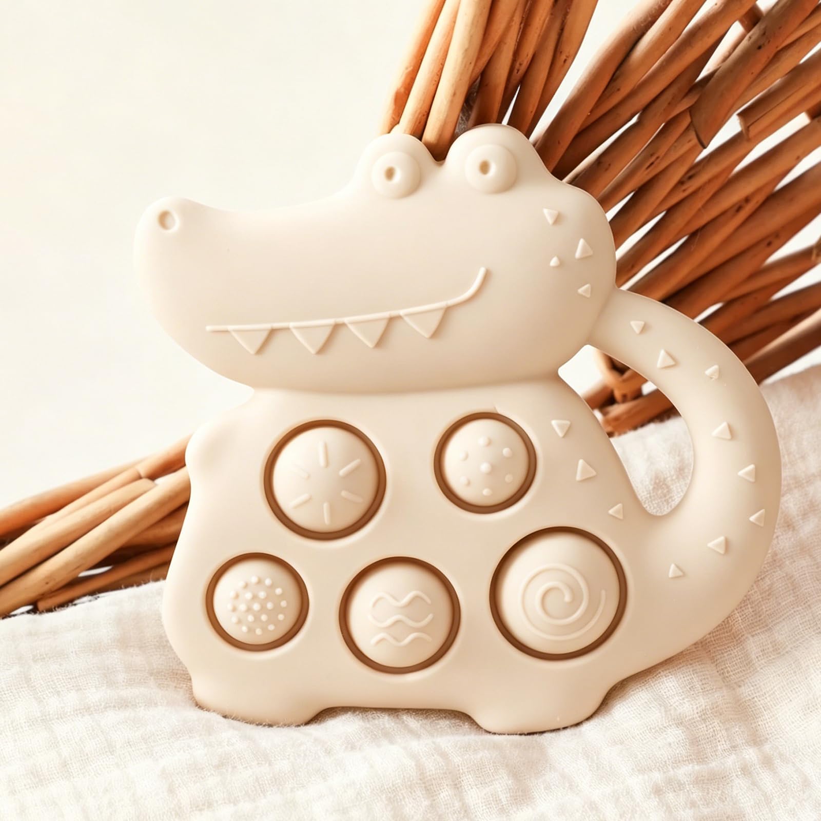Jessruly Silicone Simple Dimple Fidget Toy – Soft Pop It Sensory Toy with Hand Bell, Easy-Press Popper for Calming & Fine Motor Play (Beige)