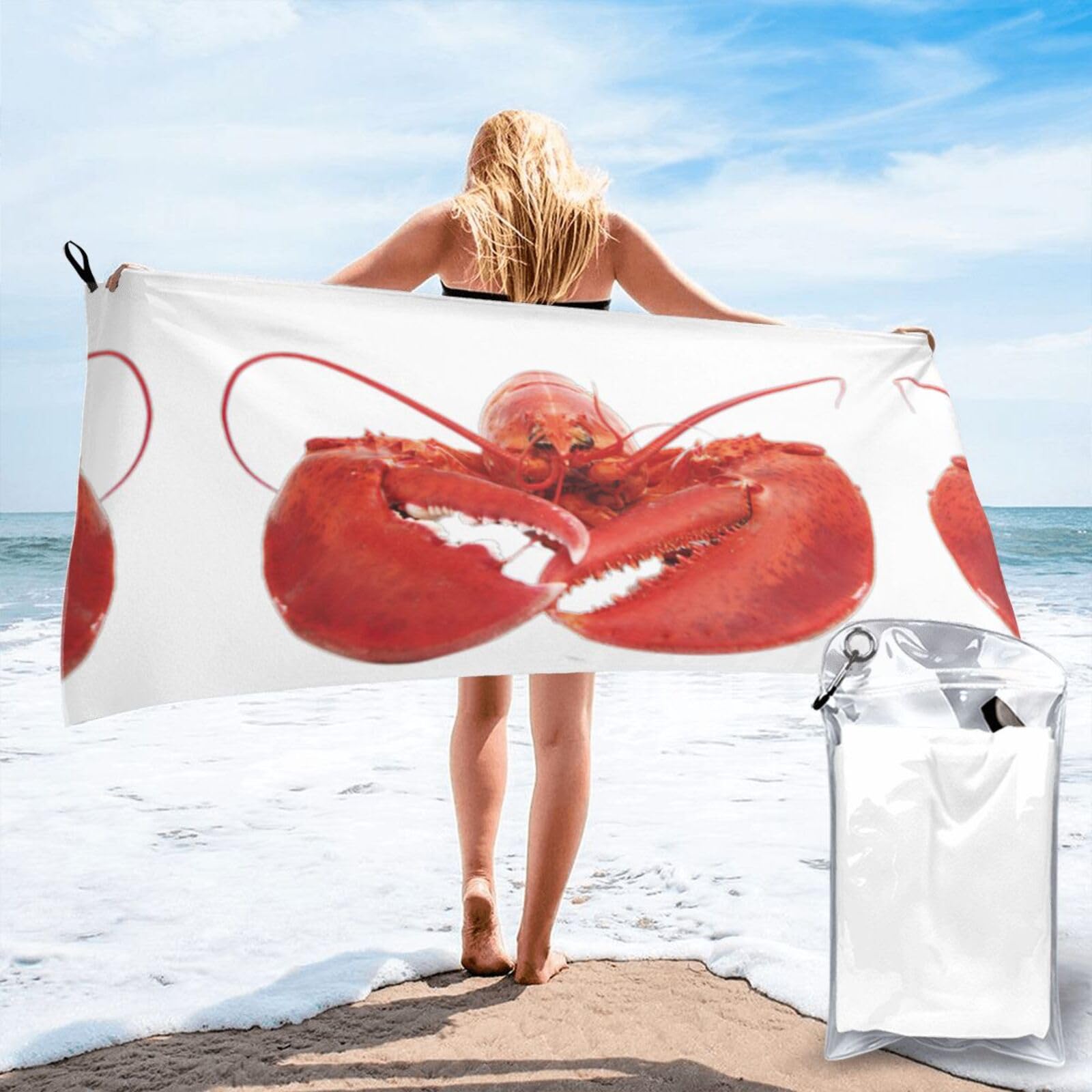 WYCZHY Lobster Print Beach Towel Soft Quick Dry For Spa Pool Gym Vacation Travelers Women Men Adults Sauna Gift