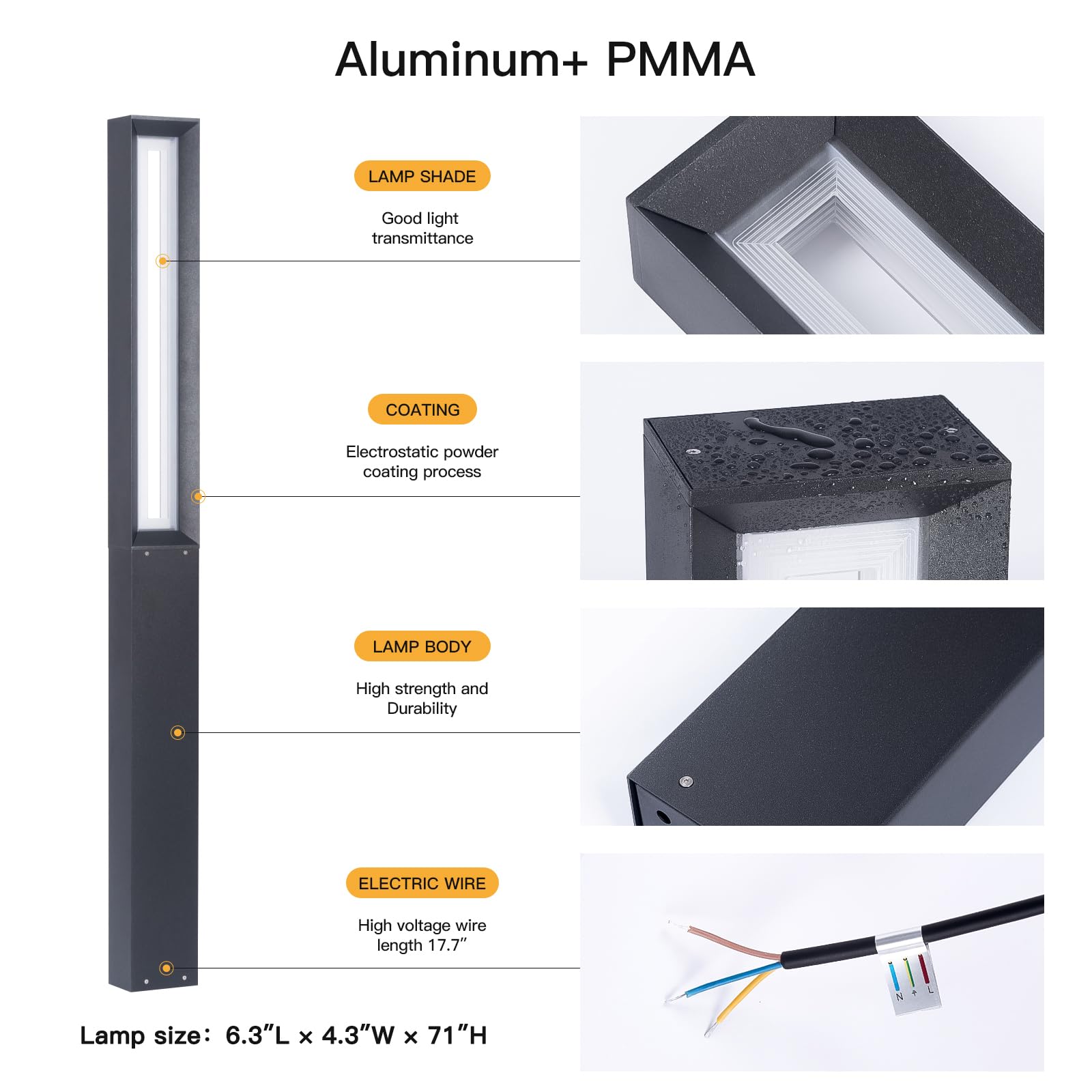 MVBT 71 Path Light Wired Outdoor Pathway Lights Bollard Light AC100-240V | Waterproof Modern Driveway Pole Lamp Bright 3000K LED Landscape Lighting for Outside Patio Sidewalk Garden Yard Walk product thumbnail 4