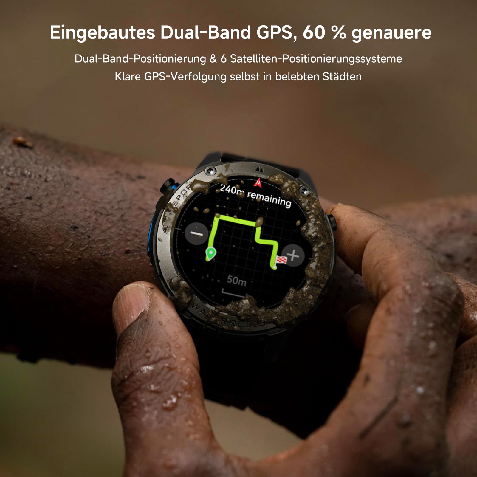 Smartwatch Herren mit GPS,Kompass,Barometerdruck,Höhenmesser, 1.43'' AMOLED Display, 170+ Sportmodi, 5ATM Wasserdicht, 45+ Tage Akku, Militär Smartwatch Edelstahl für Android iOS (2 Uhrbänder)Silbern