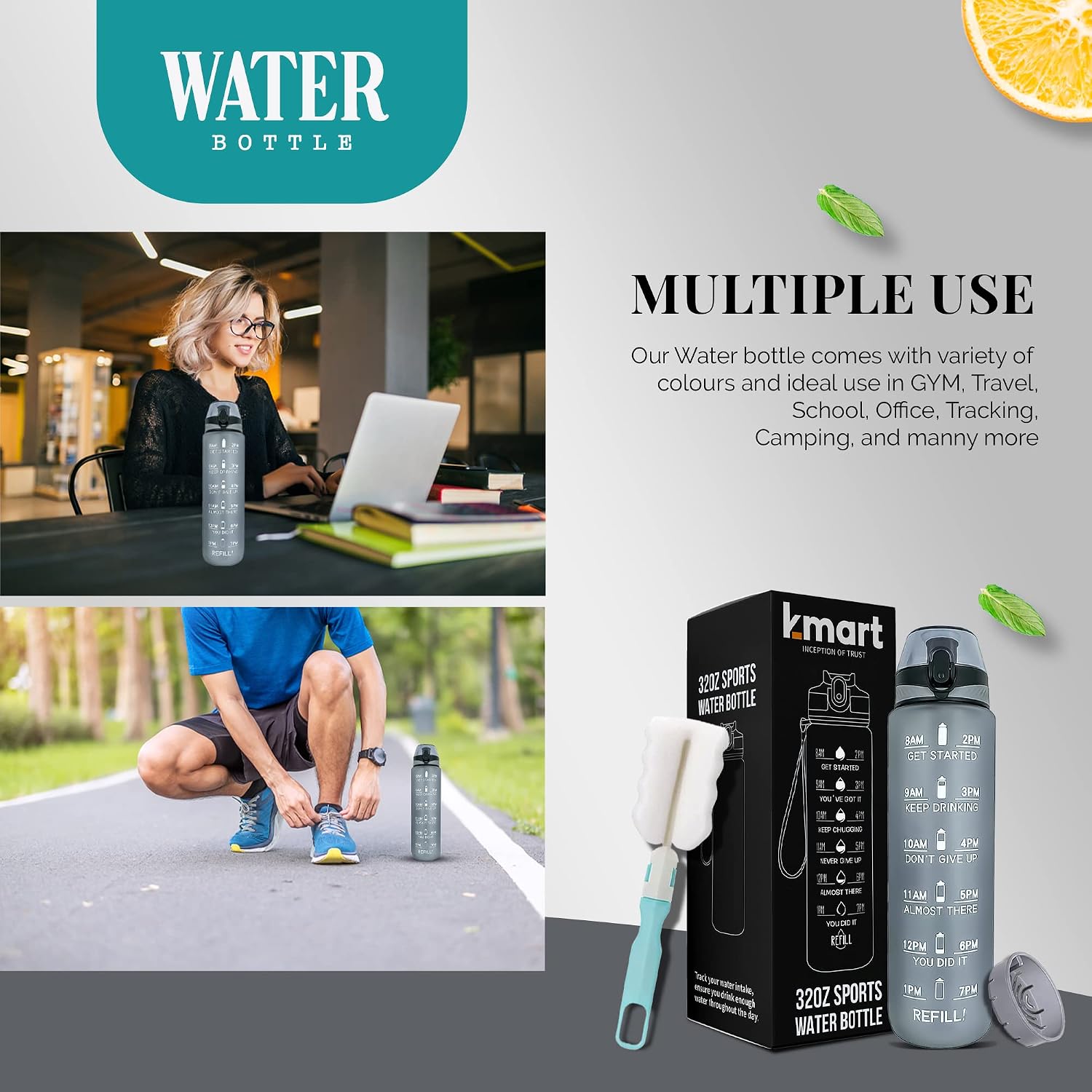 Active 100 Water Bottle 1L Sports Water Bottle with Motivational Time Marker - Image 5