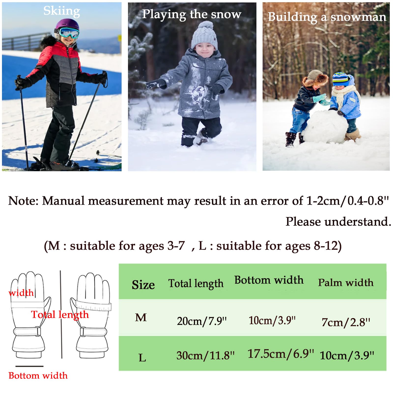 Guanti da Sci per Bambini, Guanti da Neve Bambino Invernali, Guanti Sportivi Impermeabili, Antiscivolo, per slittino da Neve,3. Dark Blue,M(3~7 Years)