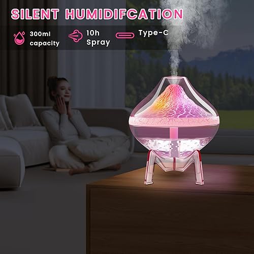 Miniatura 4 de Humidificador volcánico humidificador ultrasónico de niebla fría con sensor de humedad, silencioso, apagado automático, humidificadores para