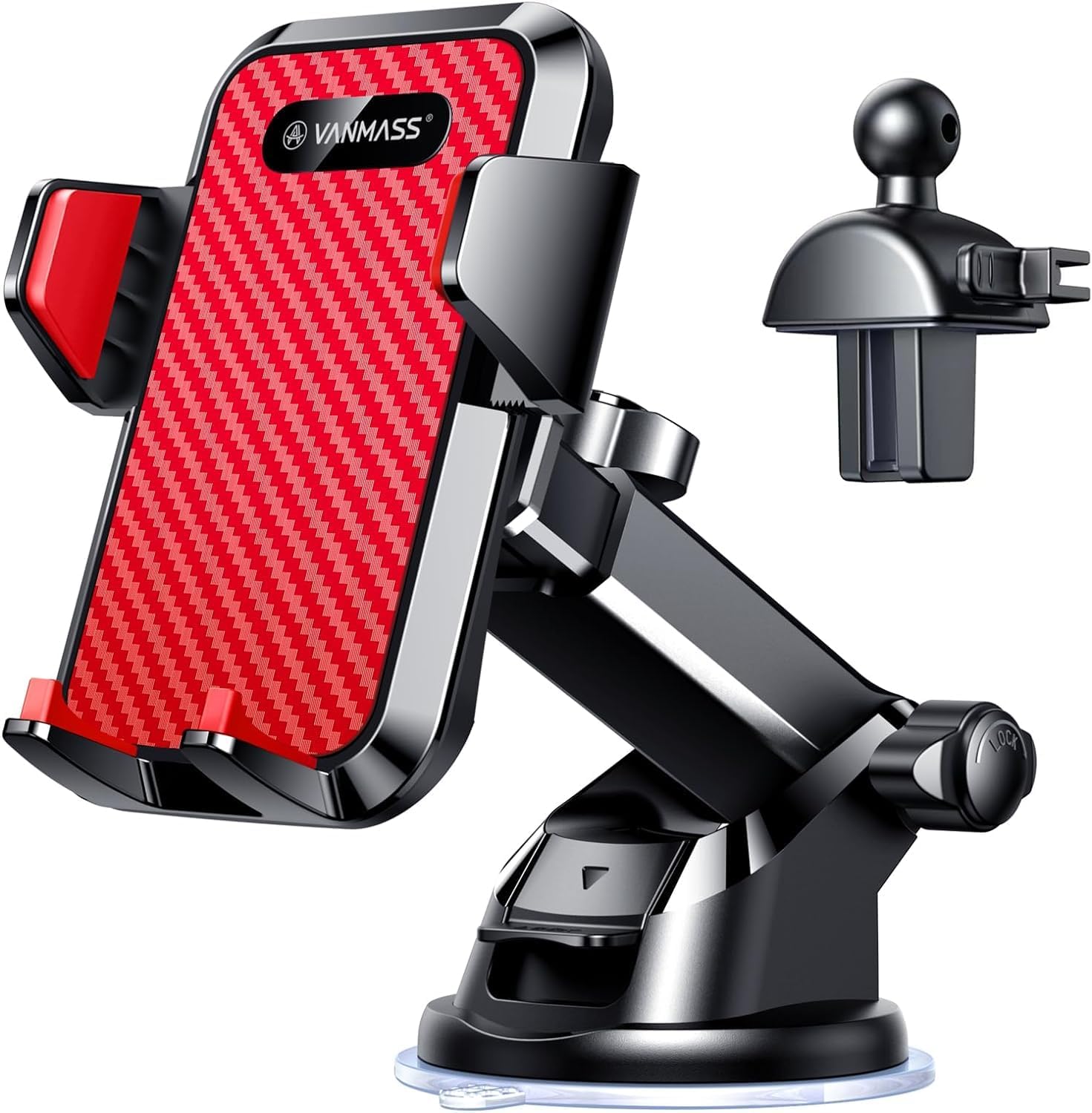 - VANMASS 【2026 Strongest & Military-Grade Car Phone Mount 【Patent & Safety】 Ultimate Cell Phone Holder Best Handsfree Dash Windshield Vent for iPhone 17 Pro Max 16 15 Android & Truck Desk Mounts, Red
