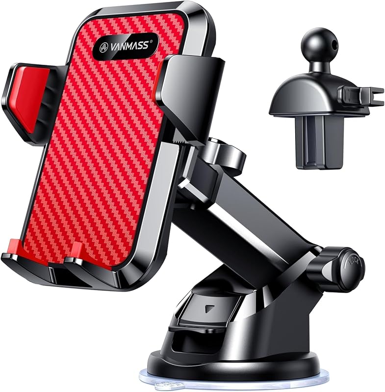 【85+LBS Strongest Suction & Military-Grade Ultimate Car Phone Mount | 【Patent & Safety Certs】 Cell Phone Holder for Dash Windshield Vent for iPhone 17 Pro Max Automobile Interior Sets,Red