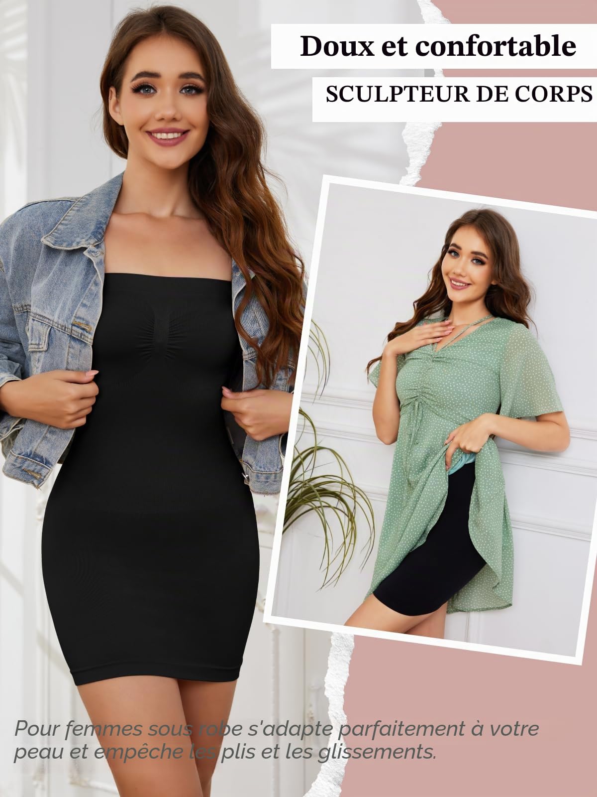 SLIMBELLE Robe Gainante pour Femme Bretelles Amovibles Robe Moulante sans Coutures sans Bretelles