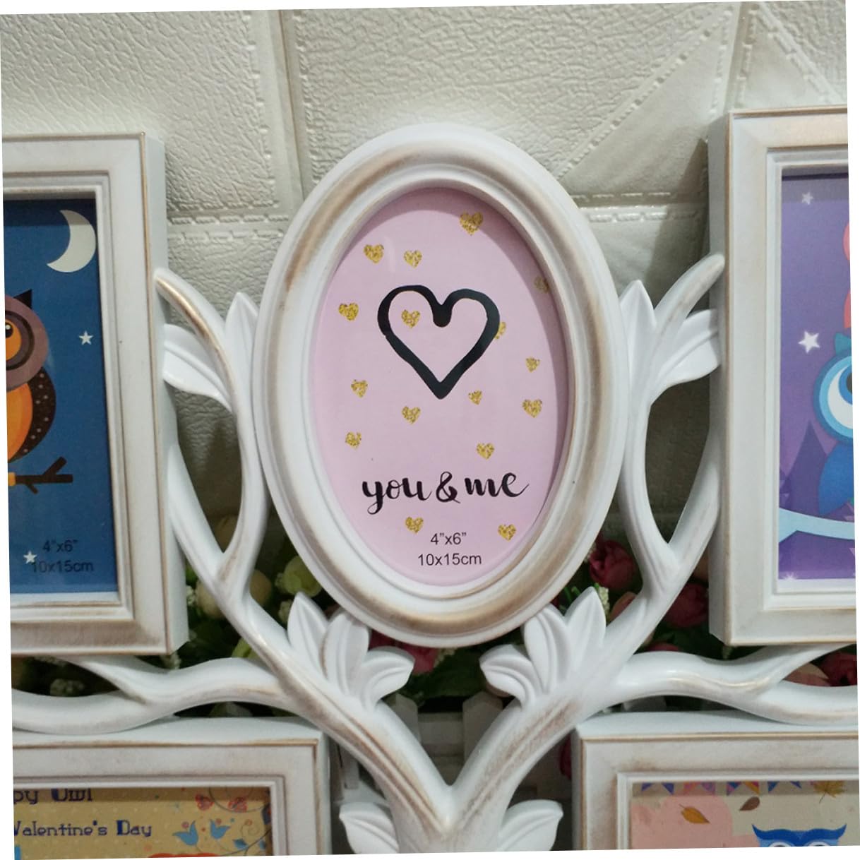 GLEAVI Portafoto da Parete a Forma di Albero, Cornice per Foto Combinata 4x6 Pollici in Plastica Bianco Oro, Decorazione la Scrivania e Arredamento Casa Ufficio