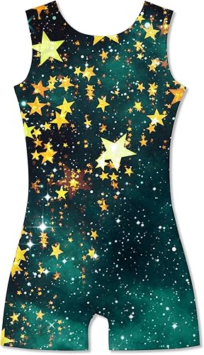 Idgreatim Leotardos de gimnasia para niñas de 2 a 10 años, con mallas de ciclismo brillantes, unitardos, traje deportivo