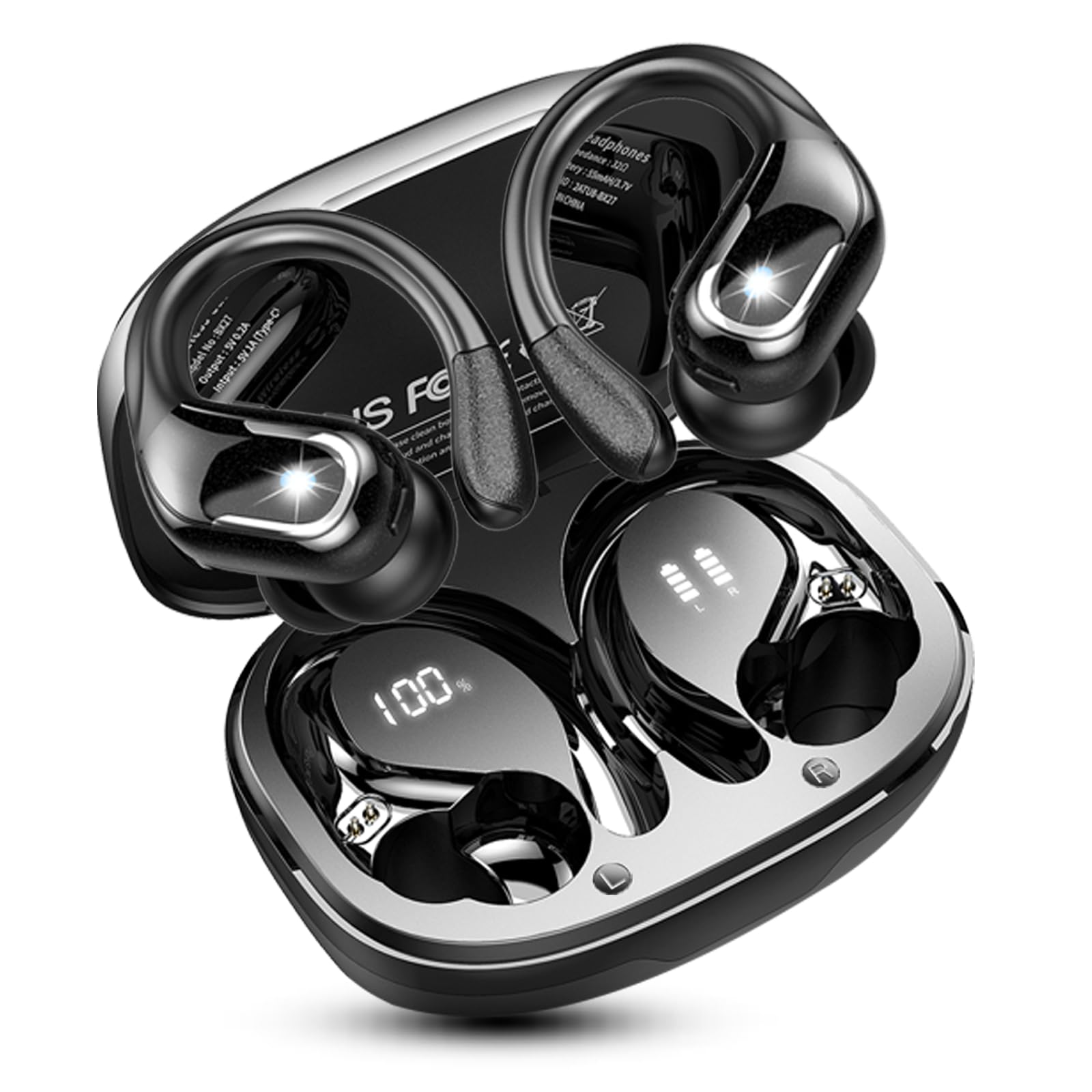 Wireless Earbuds Sport, 2026 Rulefiss 75H Bluetooth 5.4 Headphones HiFi Stereo, 4 ENC Noise-Cancelling Mic Ear Buds, Running Earphones with Earhooks, USB-C, IP7 Waterproof, for Android iOS Gym Workout
