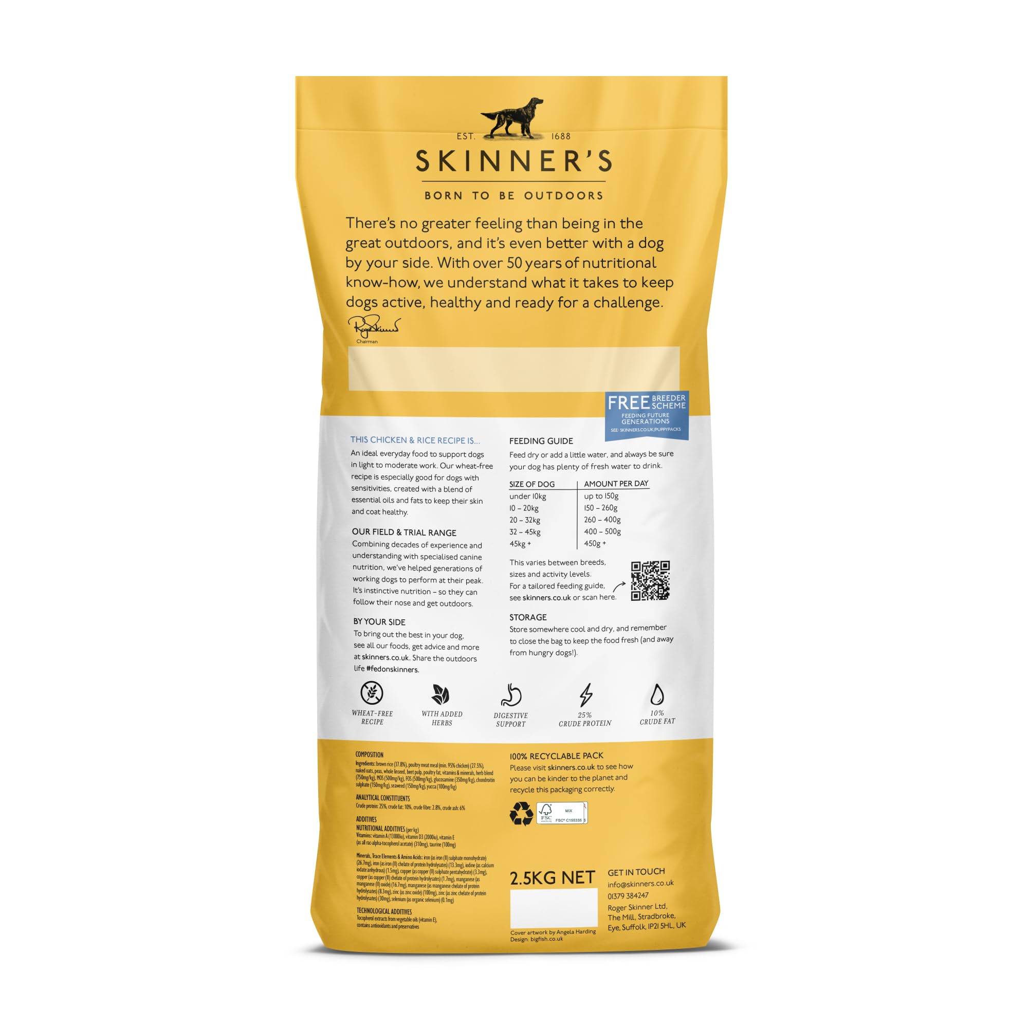 Skinner's Field & Trial Complete Dry Adult Working Dog Food Chicken and Rice, 2.5 kg - 2