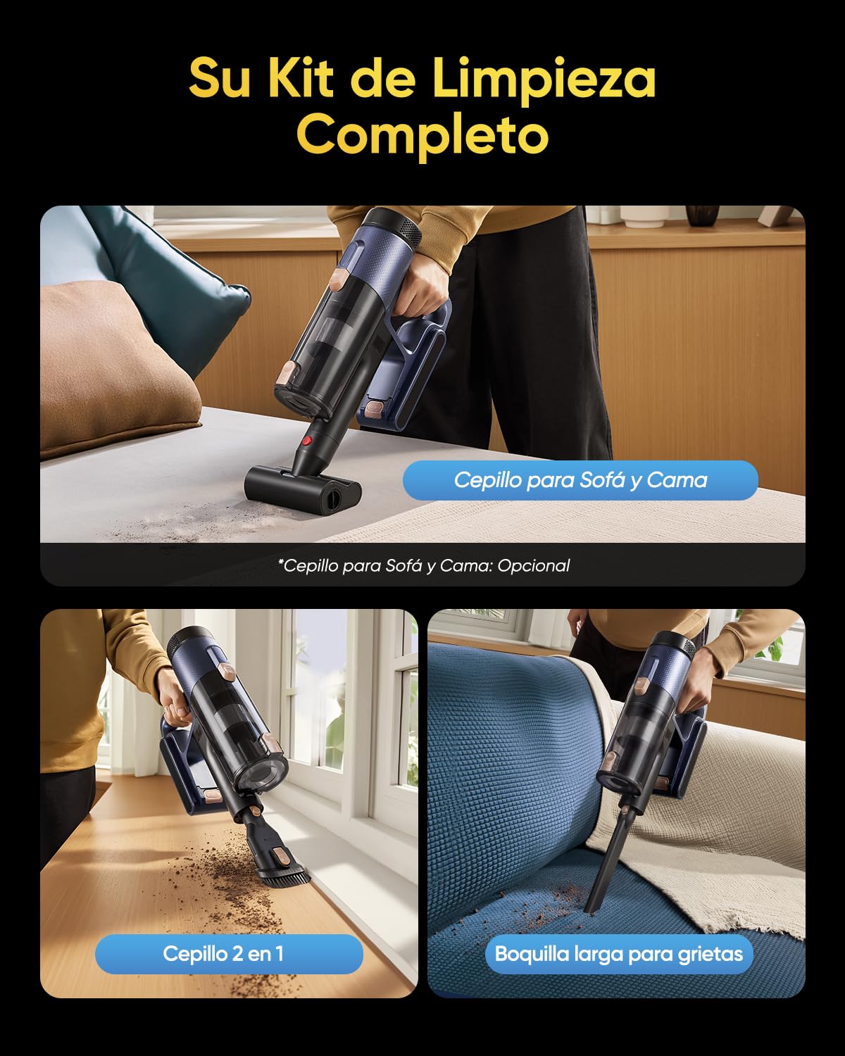 Vexilar Aspiradora sin Cable V12,Potente Succión 58KPa, Aspiradora Antienredos, Autonomía 50 Minutos, Filtración de 5 Etapas,Escoba Aspirador sin Cable para Suelo/Alfombra/Pelo de Mascotas/Coche