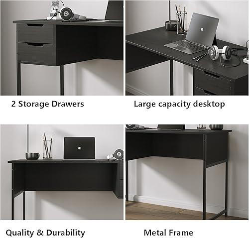 Miniatura 4 de Escritorio de oficina en casa con 2 cajones, escritorio pequeño de 39.3 pulgadas, mesa de estudio, mesa de oficina en casa, mesa de estudio para