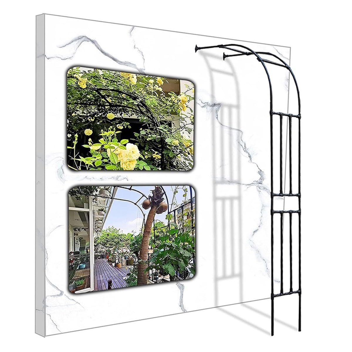 Arco da giardino nero decorativo per pergolato a forma di rosa, pergolato a metà lato, per matrimoni e decorazioni esterne, tubo in acciaio rivestito in polietilene, isolamento termico. Dimensioni