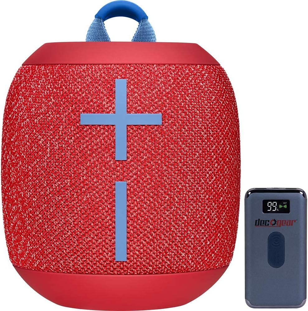 Ultimate Ears 984-001549 WONDERBOOM 2 Portable Waterproof Bluetooth Speaker Radical Red Bundle with Deco Gear Power Bank 8000 mAh Digital Display with Wireless Device Charging (Renewed)