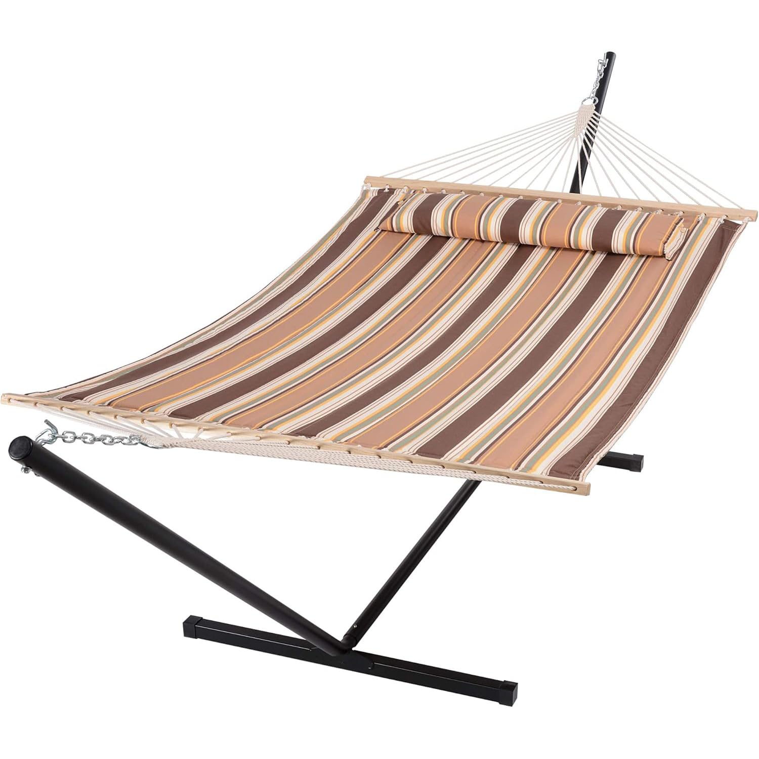 Hamac pliable portable avec cadre en acier et oreiller, capacité de 250 kg pour la détente en extérieur et en intérieur