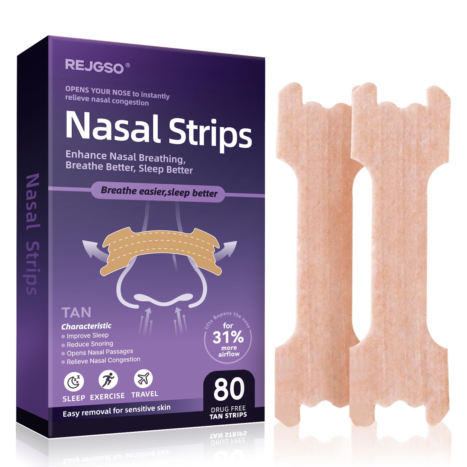 80Pcs Nasal Strips for Snoring,Extra Strength Nose Strips Breathing,Anti Snoring Strips for Stopping Snoring and Nasal Congestion Relief,Better Breathe Sleeping Aid Right Left Passage Inflow Rite