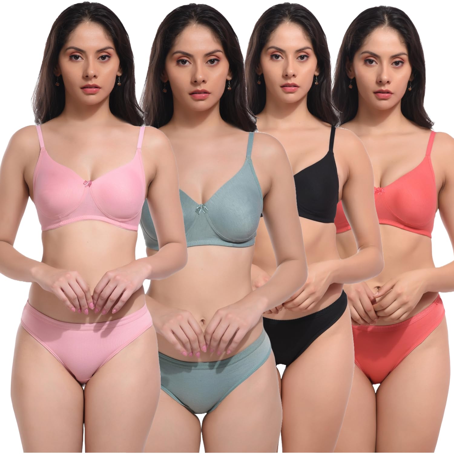 realside Women's Seamless Bra and Panty Sets, Assorted Colours, Pack of 4-picture-51