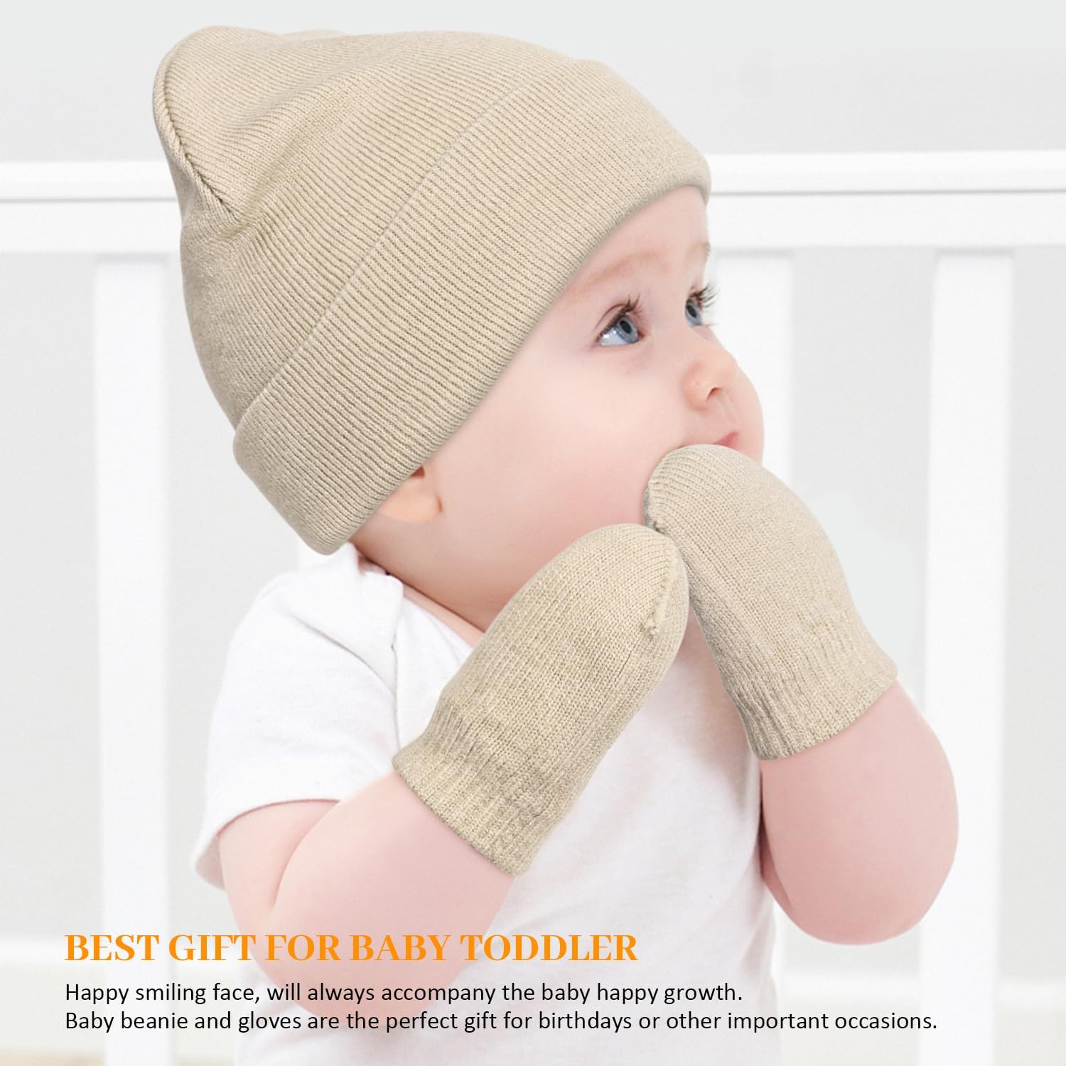 Baby Beanie Hat Gloves Set, Kids Winter Warm Knit Hat with glvoes,Toddler Soft Beanie for Little Boys Little Girls Children - Image 3
