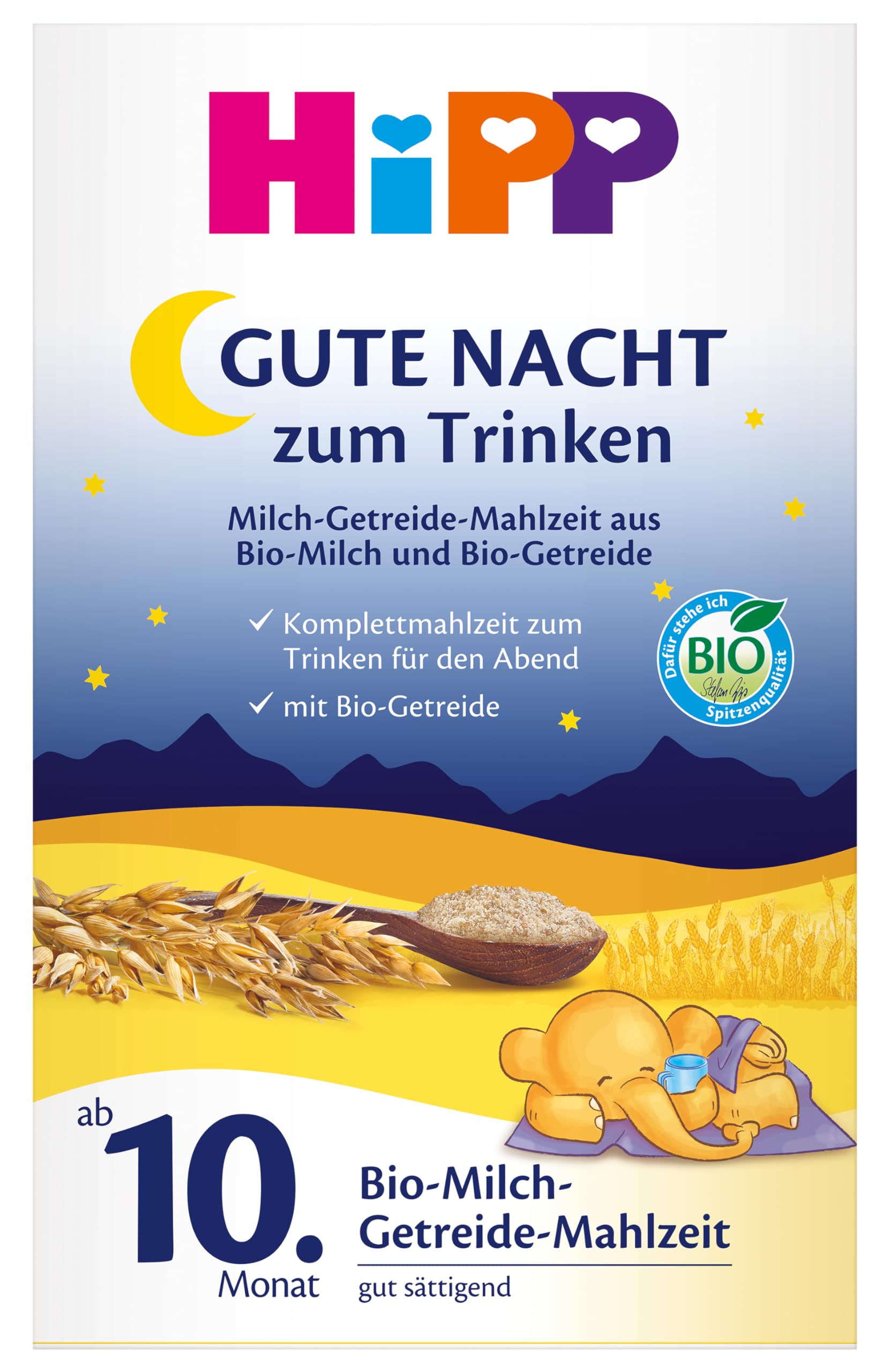 HiPP Gute-Nacht Bio-Milch-Getreide-Mahlzeit zum Trinken 4 x 500g ab 10. Monat