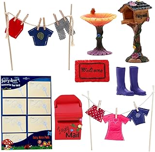Toyland® 8 Piece Fairy Garden Accessory Set & 1 Pack of Stickers - Minature Fairy Accessories Including Washing Line