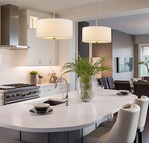 Miniatura 3 de Kira Home Pearl - Lámpara de araña moderna con 3 luces con colgante de tambor grande de 18 pulgadas, pantalla blanca texturizada + difusor de