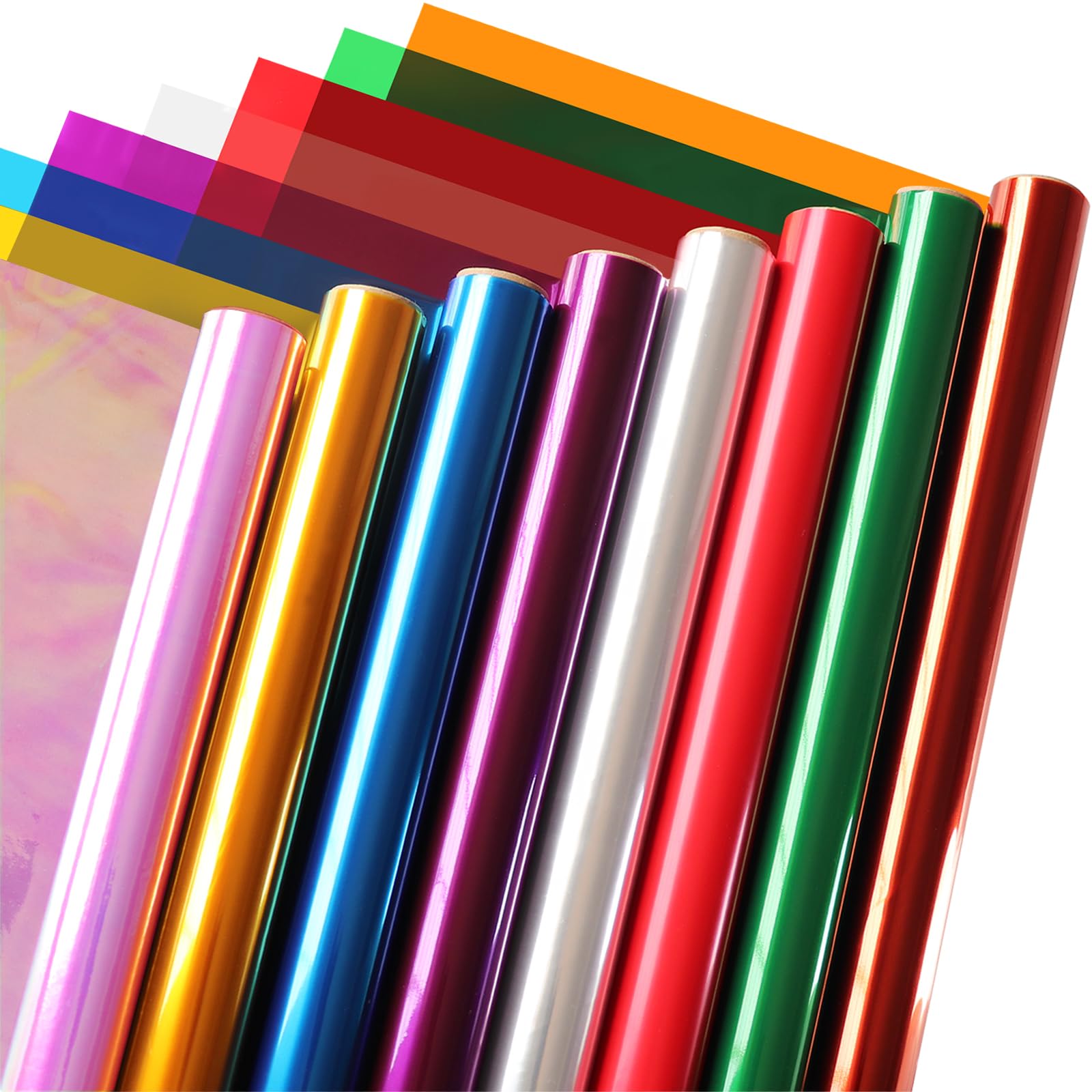 SYOGUA 8 Rolls Colored Cellophane Wrap, Extra Wide (34 in x 10 ft x 8 Colors) Cellophane Roll Transparent Color Cellophane Paper for Gift Baskets, Gift Wrapping, DIY Craft, Christmas Decoration