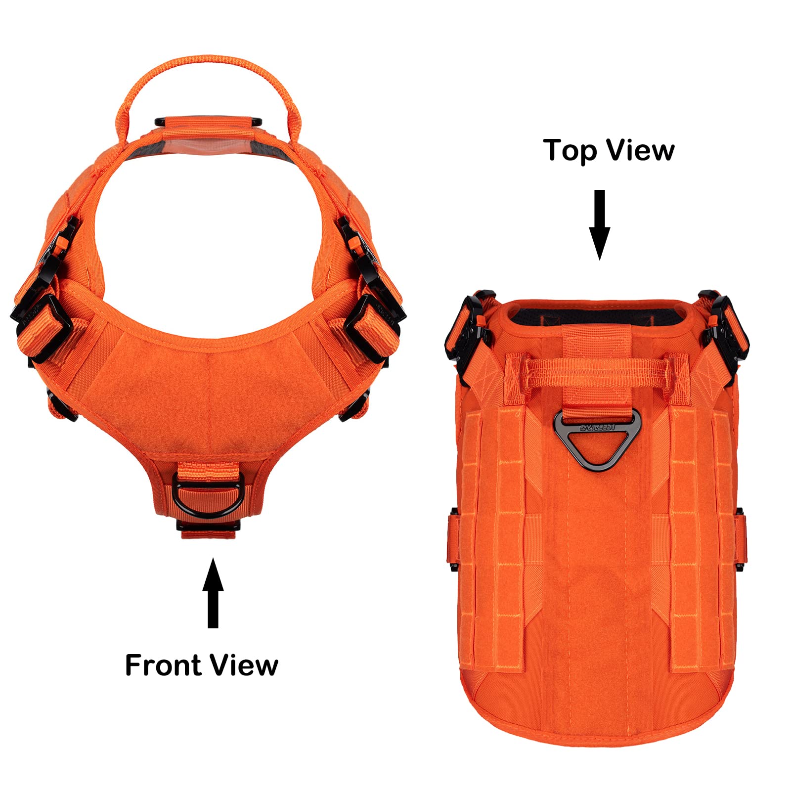 ICEFANG Tactical Dog Harness with 4X Metal Buckle,Dog MOLLE Vest with Handle,No Pulling Front Clip,Hook and Loop Panel for Dog Custom Patch (L (Neck:18"-24" ; Chest:28"-35"), Safety Orange)