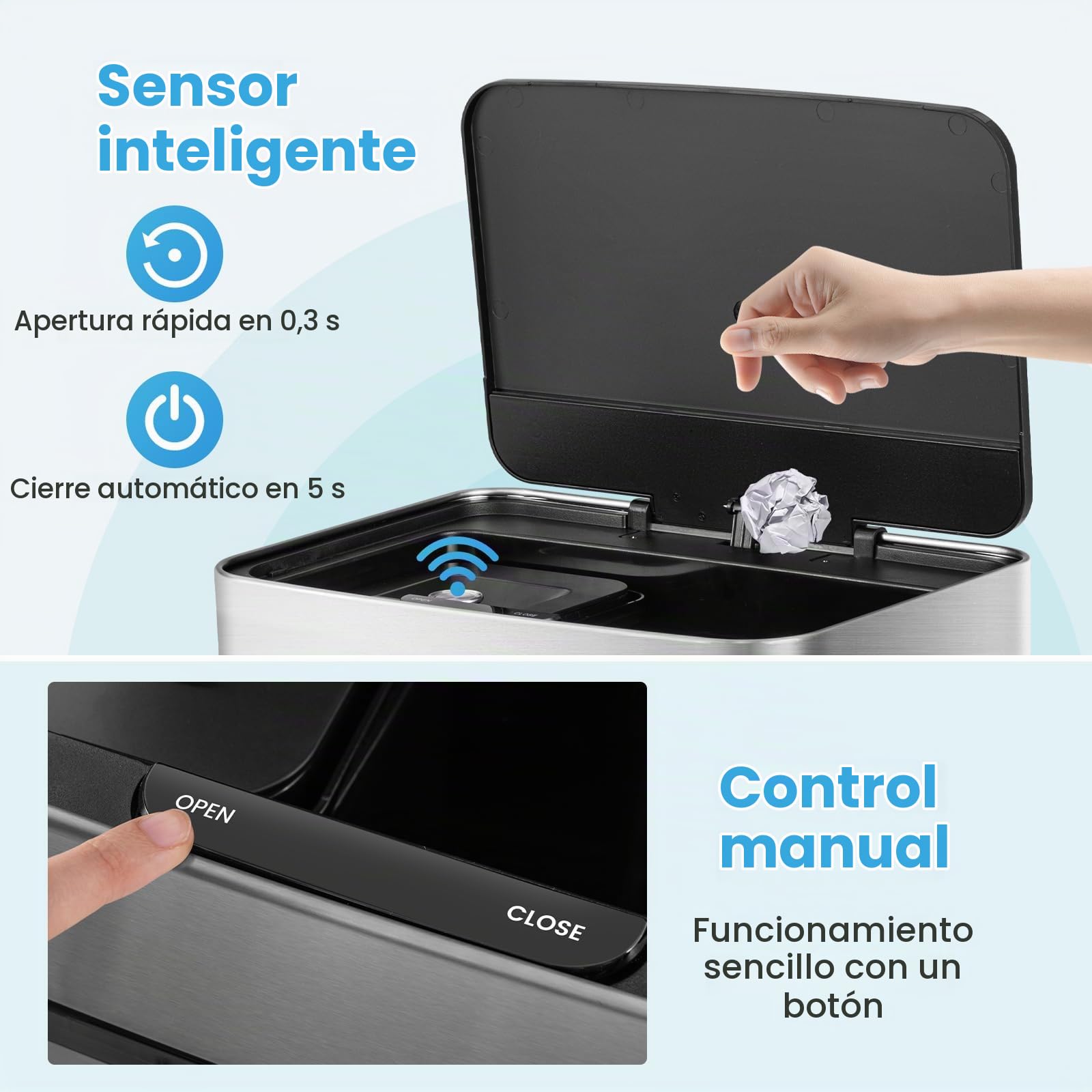 GIANTEX Cubo de Basura de Acero Inoxidable de 72 L, Bote de Basura con Sensor de Movimiento con Tapa de Cierre Suave, Cubos Interior Extraíbles, Clasificación de Basuras, para Cocina