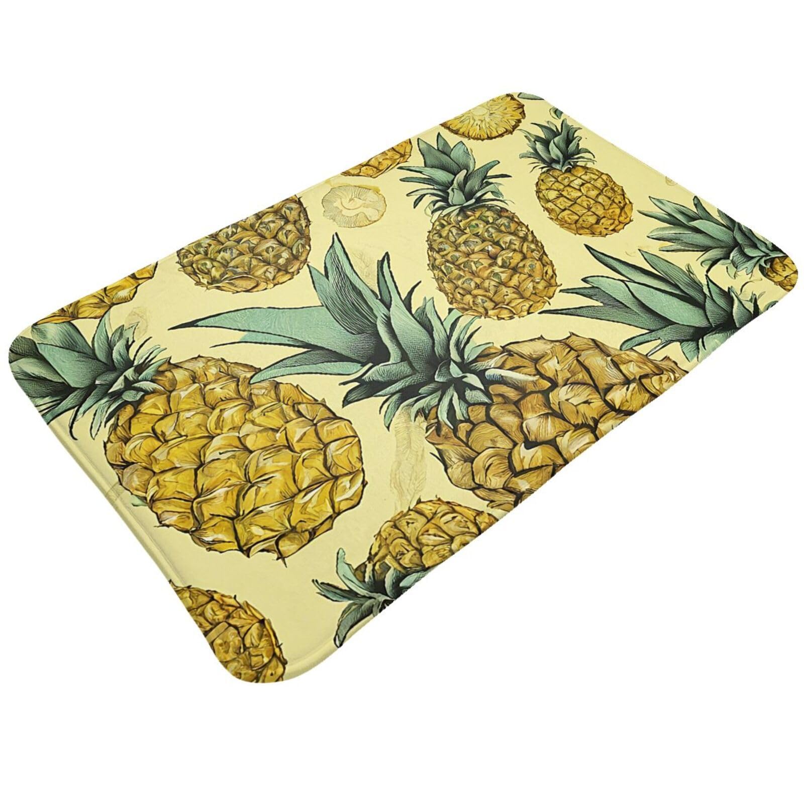 Exotic Tropical Pineapples Print Living Room Bathroom Kitchen Anti Slip and Absorbent Carpet, Indoor Entrance Door Muddy Floor Mat, Ultra Soft Washable Carpet 21x31.5 Inches