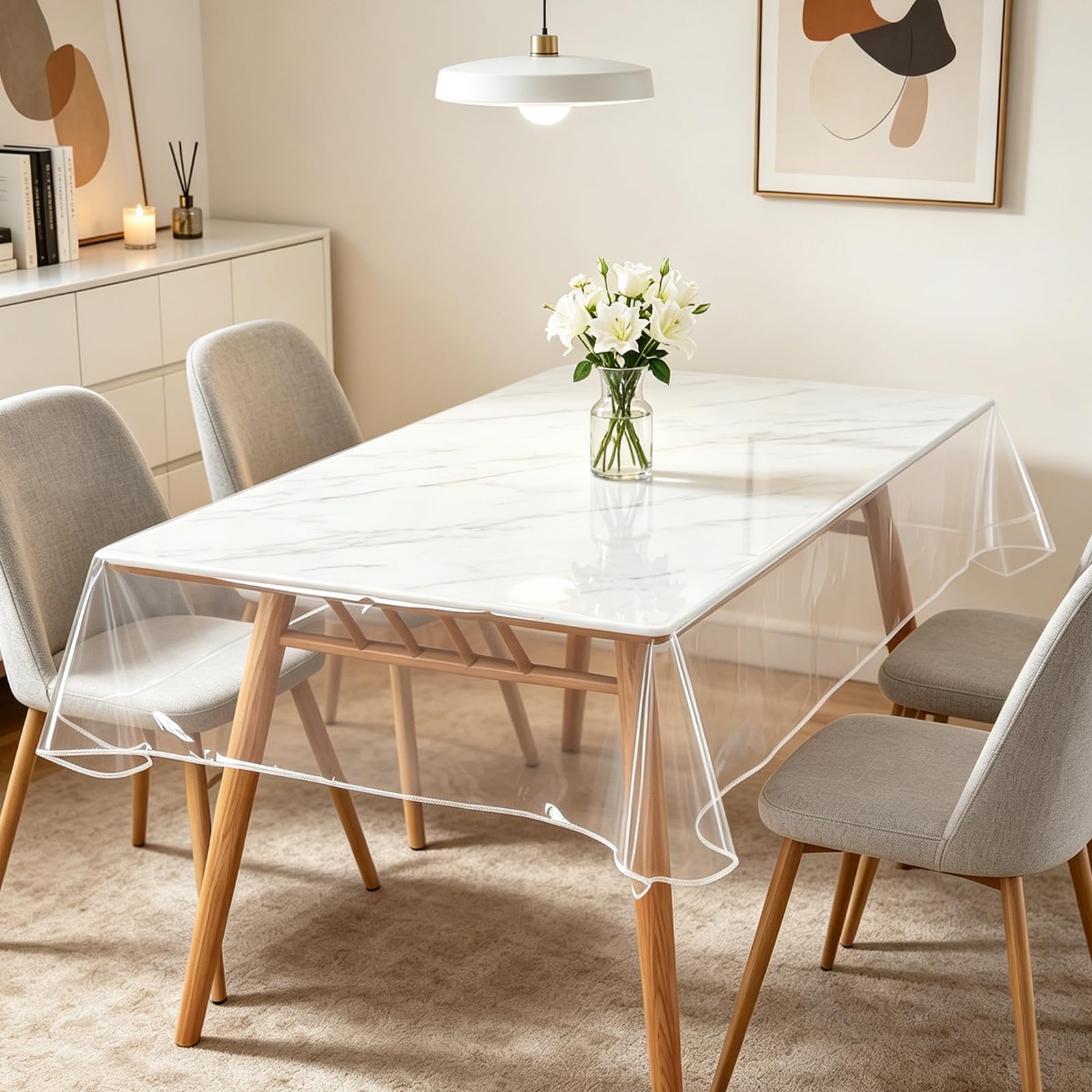 PVC Clear Table Protector, 71x55in Transparent PVC Table Cloth, Wipe Waterproof Oil Proof, Plastic Table Cover For Kitchen Office Dining Outdoor Indoor