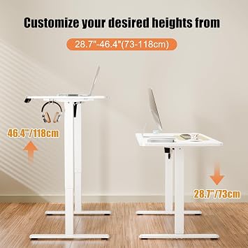 ERGOMAKER Electric Standing Desk 160x60cm Height Adjustable Desk, Sit Stand Desk with Memory Smart Pannel, Home Office Desk with Splice Board(White Frame + White Desktop)