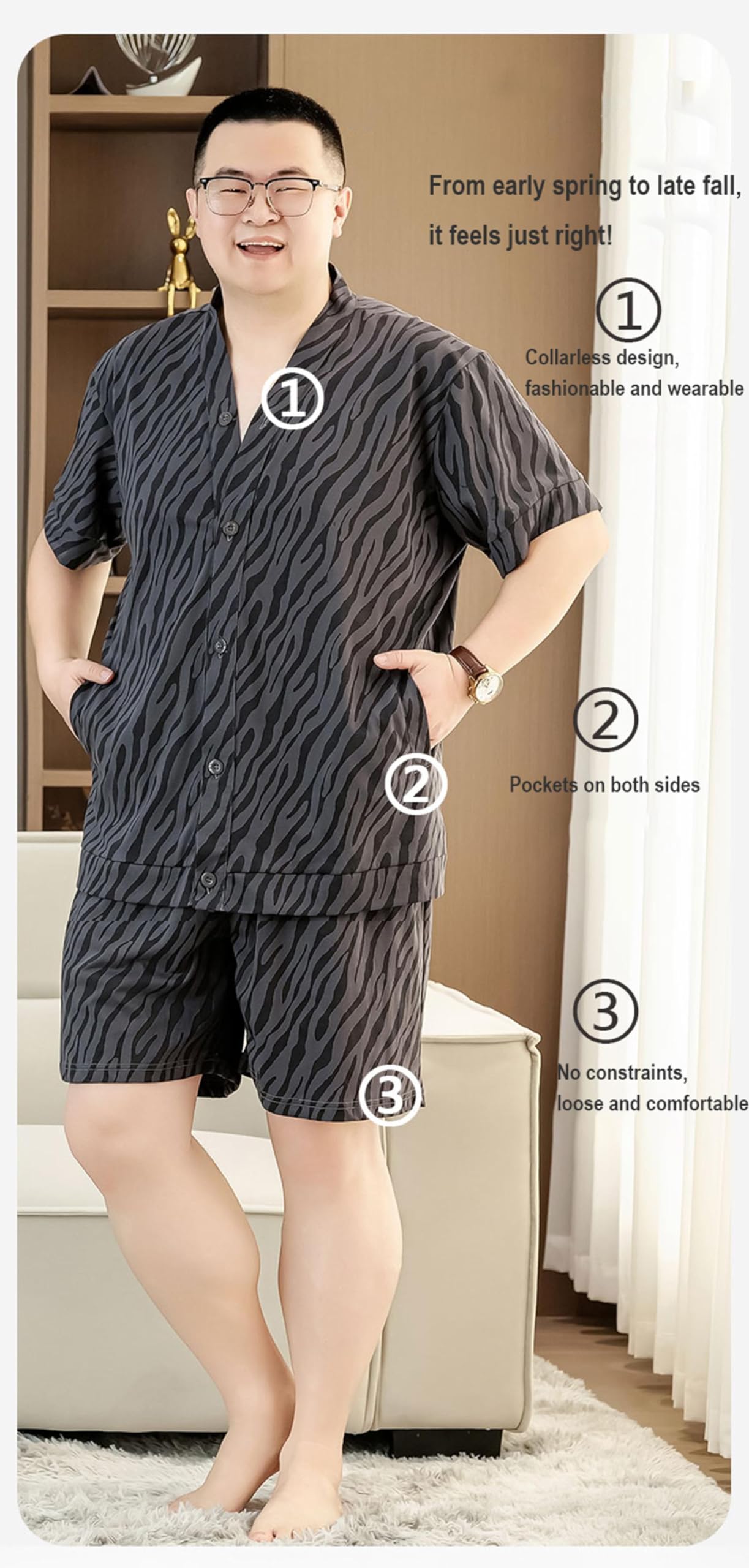 Pigiama di Cotone per Gli Uomini Pantaloncini Set PJ Pigiameria Uomo Button Up Pigiama Camicia e Pantaloni Corti