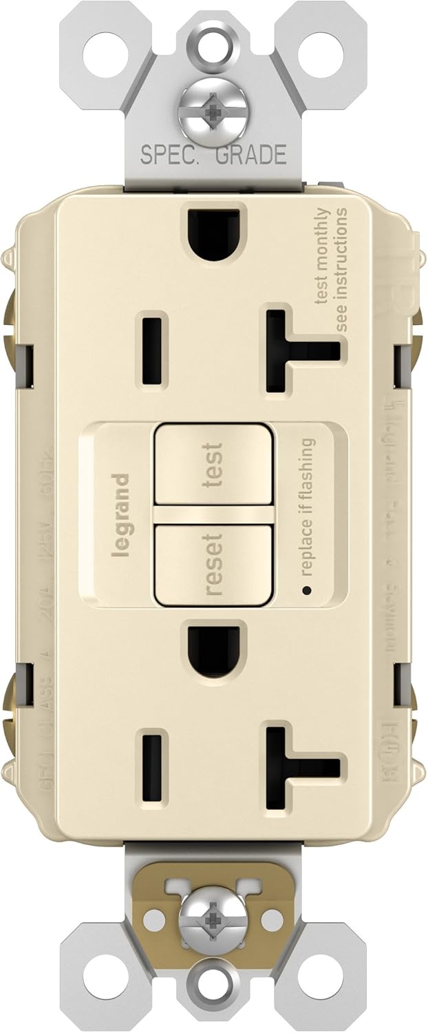 Legrand radiant 2097TRLACC4 20 Amp GFCI Self Test Tamper Resistant Decorator Duplex Outlet, Light Almond (1 Count)
