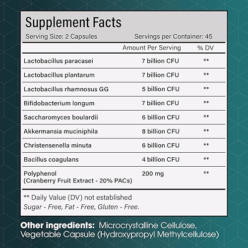 Miniatura 6 de FloraBliss Christensenella Minuta y Akkermansia Probiótico, 50 mil millones de UFC, 8 cepas probióticas, suministro para 45 días, con extracto de