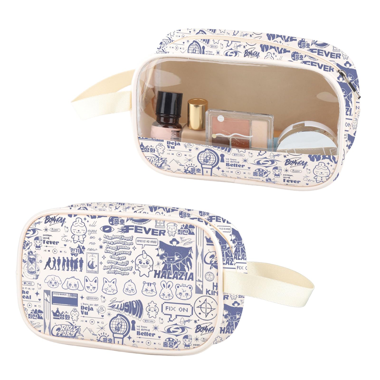 Kpop Clear Makeup Bag Kpop Lover Gift Concert PU Leather Cosmetic Bag With Handle K-pop Merch (Wave PU)