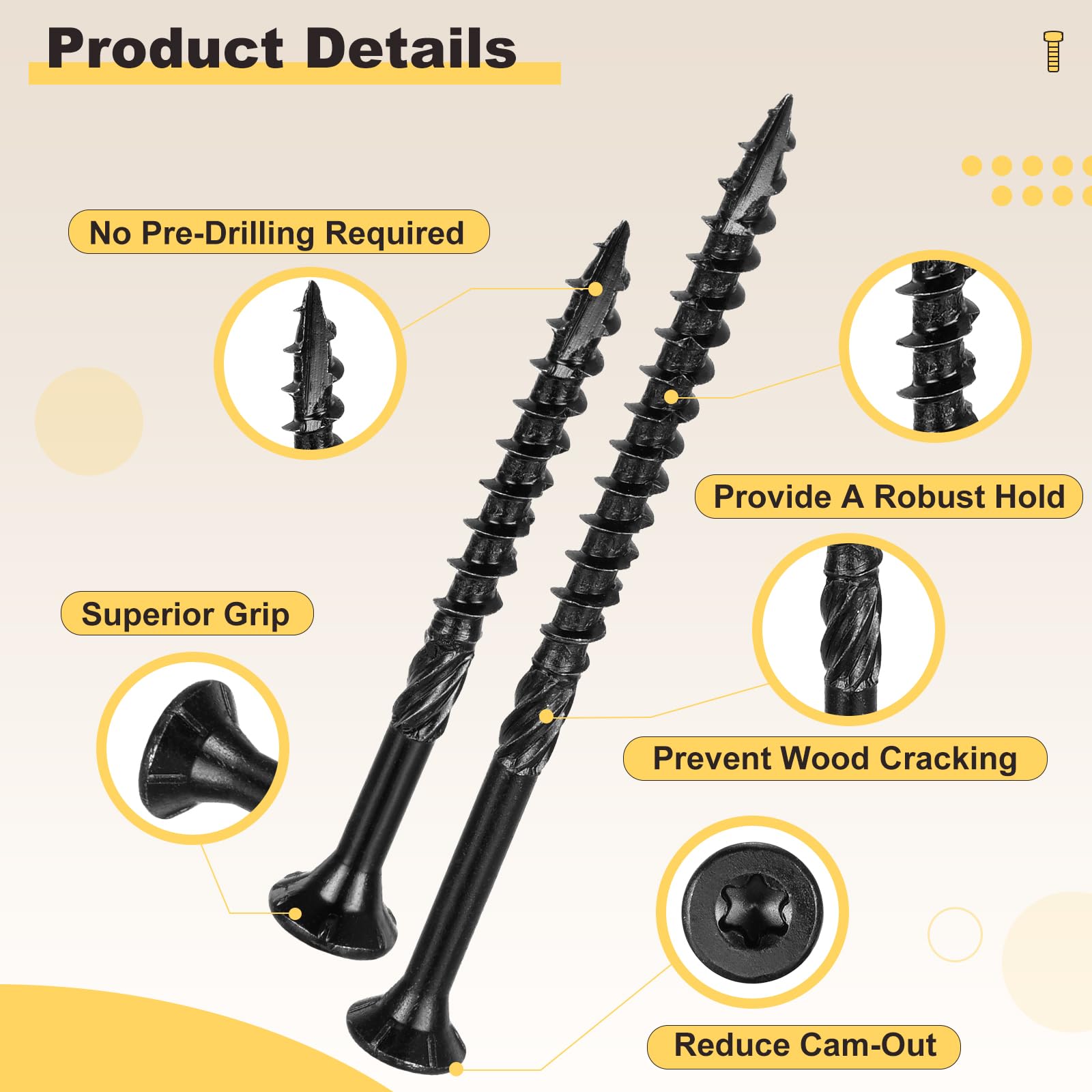 METALLIXITY Deck Screws (#8x2") 100Pcs, Carbon Steel Wood Screw Decking Screws Epoxy Coated with T25 Torx Drive Head - Image 3